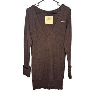Y2K Bella Swan Style Hollister Brown Long Sweater Cuffed‎ Arms V Neck Dress